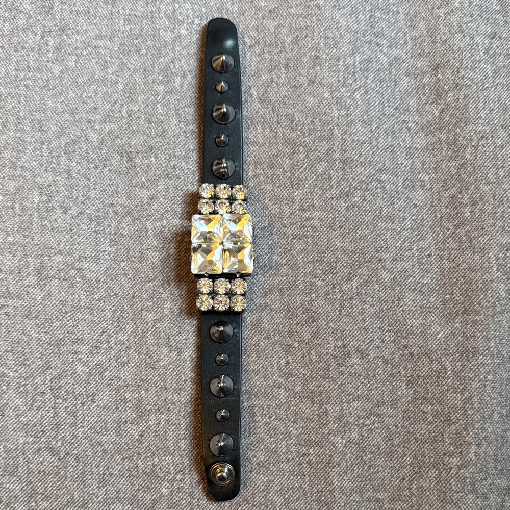 Miu Miu Black Studded Bracelet with Crystal Embellishments